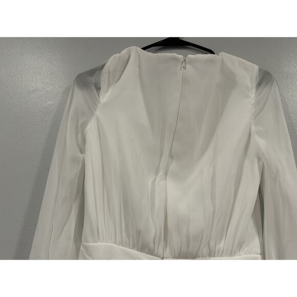 Mac Duggal 26655 White Long Blouson Sleeve Ruched Mini Dress Sz 4 - Picture 8 of 9